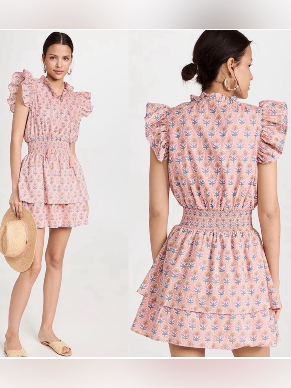 Marea by Liz Joy Smocked Waist Pink Floral Ruffle Mini Dress